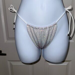 White Crystal Side Tie Bikini Bottom Size M Festival Rave Swim